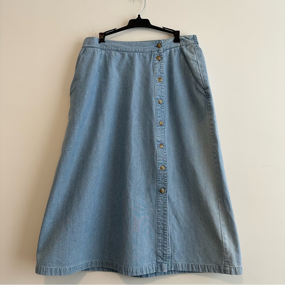 Light Blue Denim Button-Front Women's Skirt - Picture 8 of 10